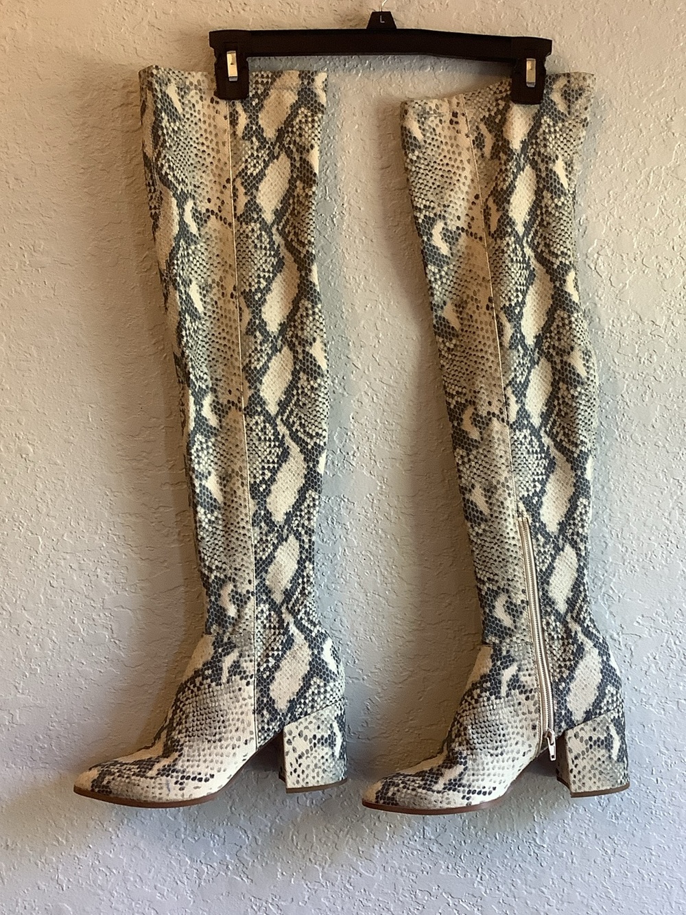 Charles By Charles David Cream and Gray Snake-Print Over-the-Knee Boots